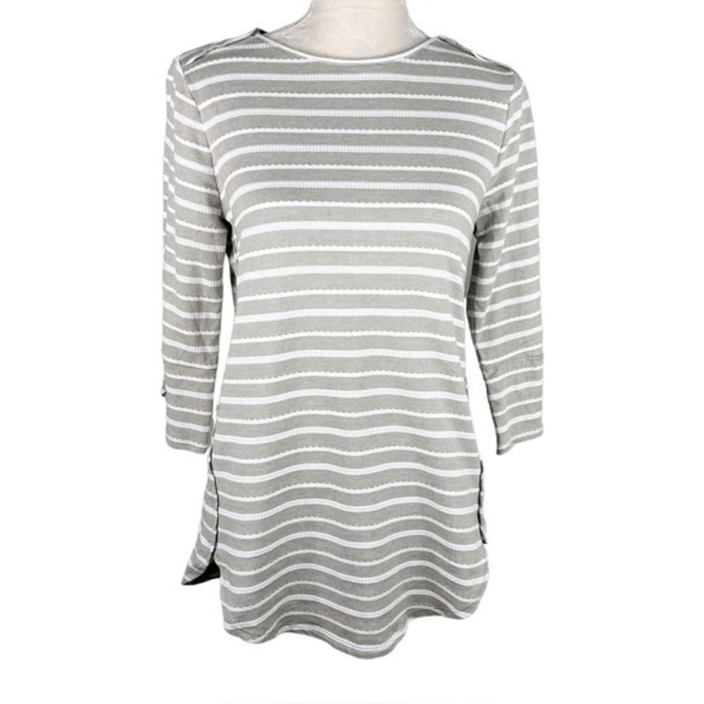Chicos Zenergy Textured Envelope Hem Tunic Top Womens Size Large Gray Striped